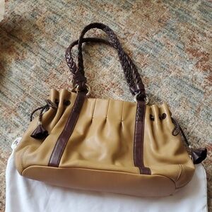 Caramel Leather Brighton Handbag with Polka dotted Lining shoulder